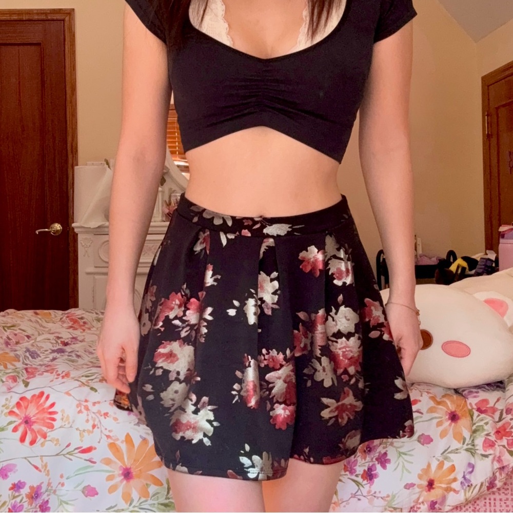 Floral Black Skirt